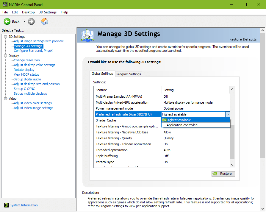 nvidia control panel vsync not working