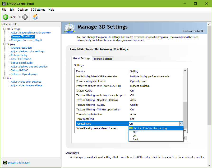 nvidia control panel only showing 3d settings